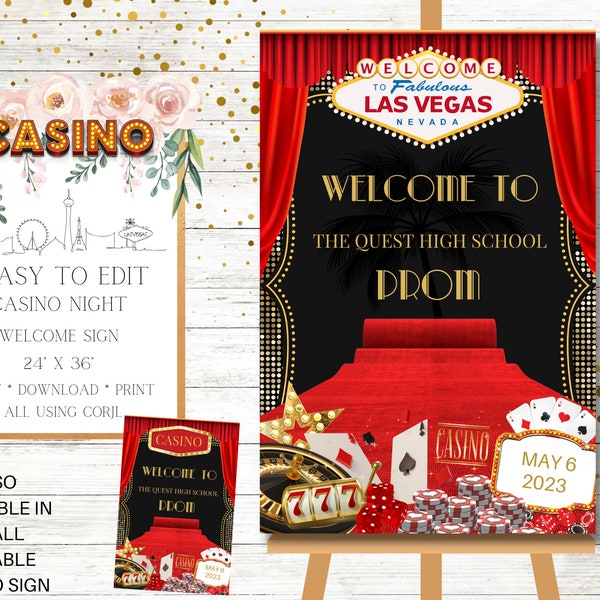 Casino Night Welcome Sign/Poster, Las Vegas Theme, School Dance, Prom, Homecoming, Middle School, Ball, Birthday Party