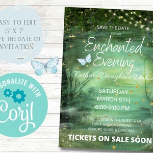 Enchanting Father-Daughter Dance Save the Date/Invitation, Editable, Save The Date, School Dance, Prom, Corjl, Enchanted Forest