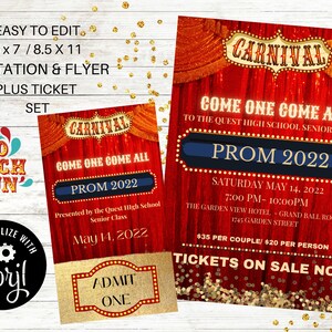 Karneval Tanzset, bearbeitbar, Abschlussball, Schultanz, Einladung, Ticket, Corjl, Vater-Tochter-Tanz, Heimkehr, Zirkus