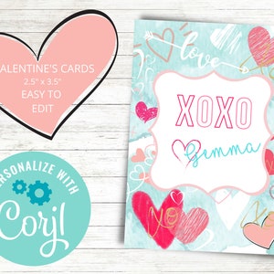 Cartes de Saint-Valentin, modifiables, cartes xoxo, cartes de Saint-Valentin enfants, Saint-Valentin scolaire, Saint-Valentin bleu, Saint-Valentin filles imprimable