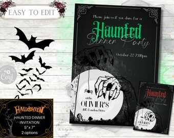 Haunted Halloween Dinner Party Invitation, Halloween Invitation, Witch, Green, Red, Halloween Dinner, Halloween Party, Halloween Birthday