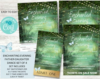 Enchanting Father-Daughter Dance Set, Editable, Father-Daughter Invitation, Save The Date, Ticket, Bee Enchanting, Prom, School Dance,