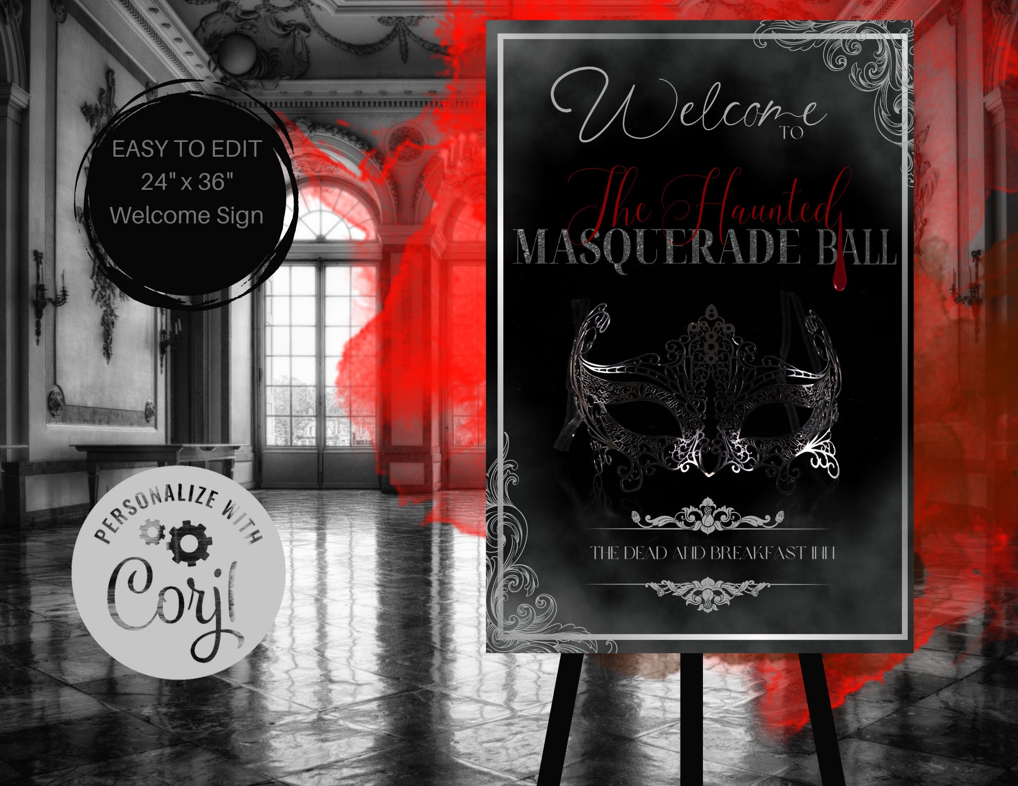 Haunted Masquerade Ball Welcome Sign, Editable, Corjl, , Halloween ...