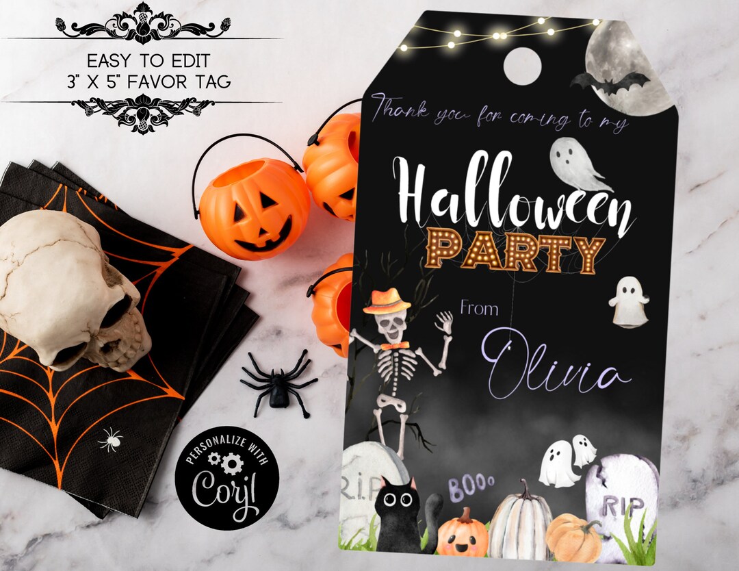 Halloween Party Thank You Tag Ghost, Graveyard, Kids ,editable Using ...