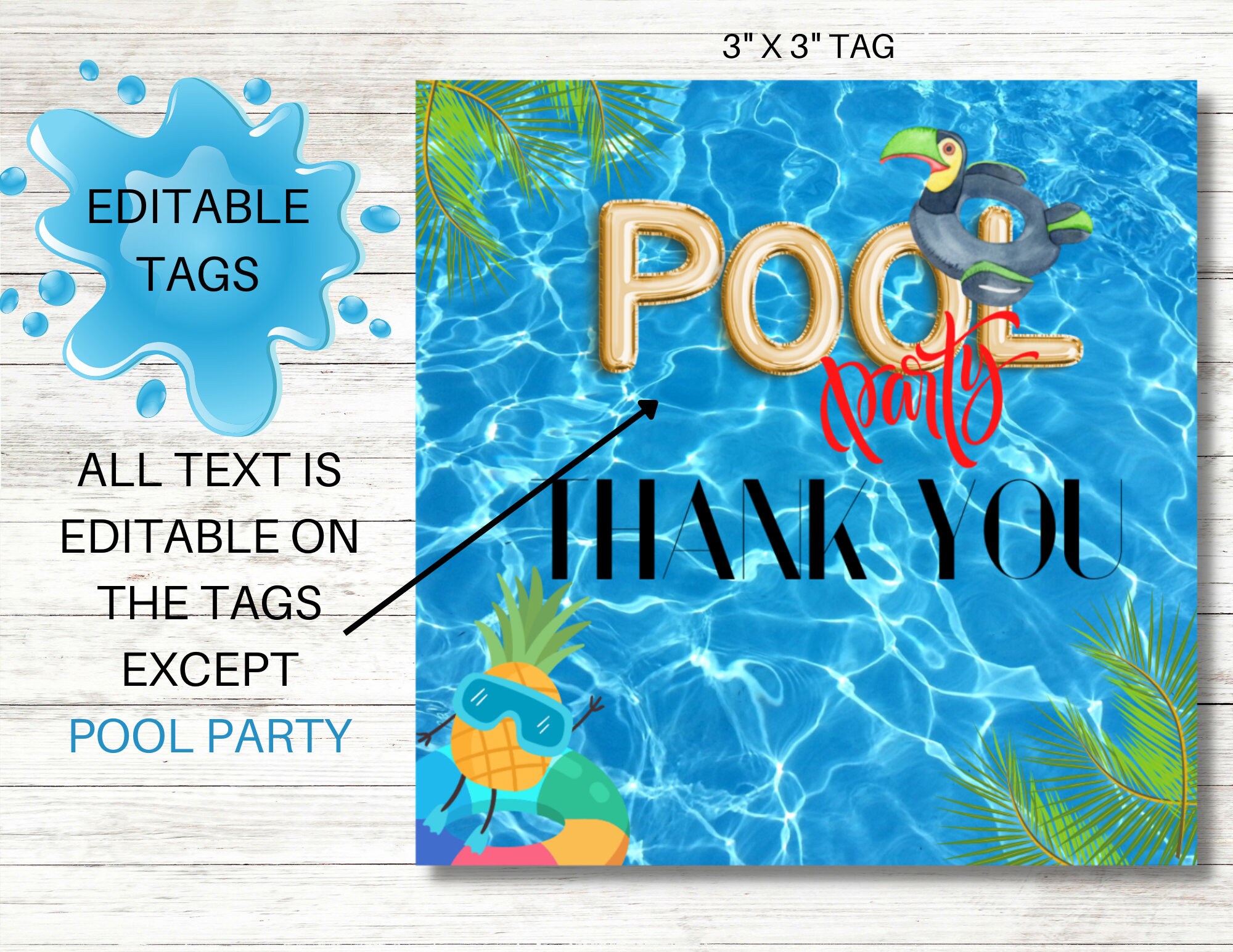 Pool Party Favor Tags, Editable, Birthday Party, Summer Party, Backyard ...
