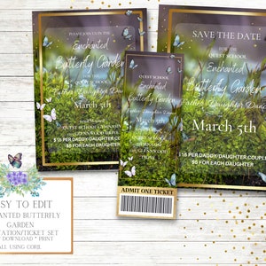 Enchanted Butterfly Garden Einladungs- und Ticketset, Vater Tochter, Abschlussball, Schultanz, Enchanted Forrest