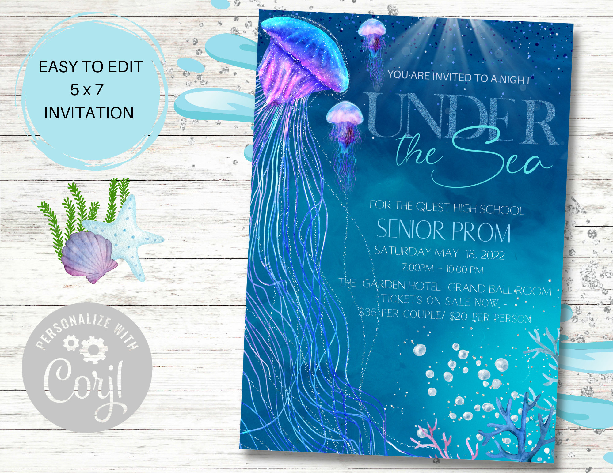 Under the Sea Invitation, Editable, Prom, Home Coming, School