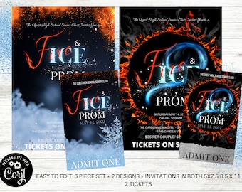 Fire & Ice Dance set,  Editable, Prom, School Dance, Invitation, Ticket, Corjl, Father-Daughter Dance,  Homecoming, Birthday
