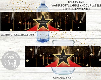 Red Carpet Night Water Bottle Label-Food Label, Hollywood Night, Night at the Oscars, Birthday Party, Prom, School Dance