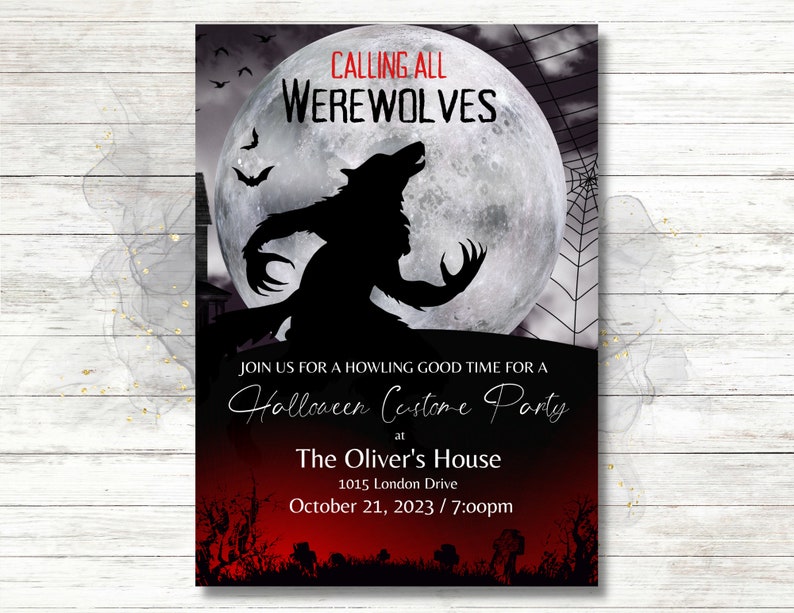 Werewolf Invitation, Calling All Werewolves, Halloween Invitation