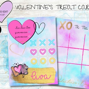 Tic Tac Toe Valentijnsdagkaarten, bewerkbaar, gepersonaliseerde traktatietag, Valentijnskaarten voor kinderen, School Valentijnsdag, Cadeautag, Meisjes, xoxo