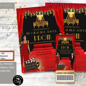 Roter Teppich, Old Hollywood Glam, Einladungsset, Ticketset, Abschlussball, Heimkehr, Schultanz, Mittelschultanz, Ball