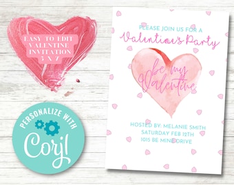 Valentine's Party Invitation, editable, Valentine's Party, Be my Valentine, Galentine's Day Invitation,Printable Valentine, Custom Valentine