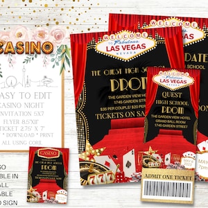 Kasino Abend Einladung, Flyer und Ticket Set, Las Vegas Thema, Schultanz, Abschlussball, Heimkehr, Mittelschule, Ball, Geburtstagsfeier