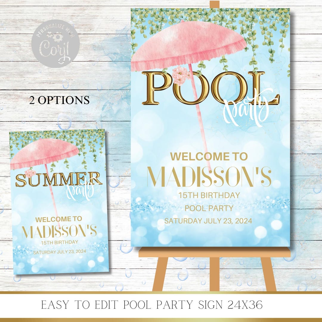 Pool Party Sign Pink Umbrella, Summer Birthday, Girls Birthday ...