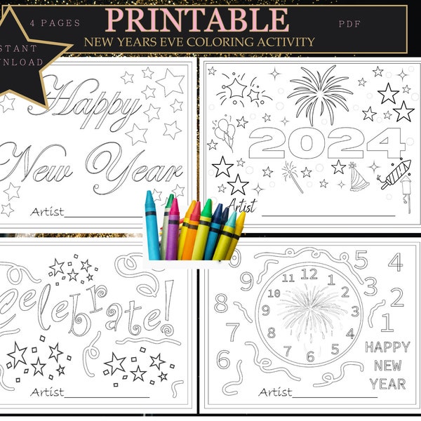 Kids New Year's Eve Coloring Activity, Kids Coloring Placemat, Kids Coloring Activity, New Years Eve Party Supply 2024