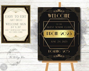 Art Deco Welcome Sign, Poster, Roaring 20's, Prom, Homecoming, School Dance, Birthday