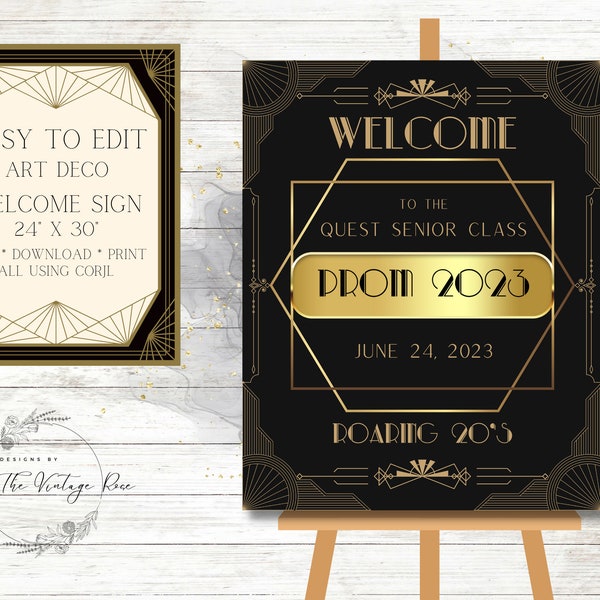 Art Deco Welcome Sign, Poster, Roaring 20's, Prom, Homecoming, School Dance, Birthday