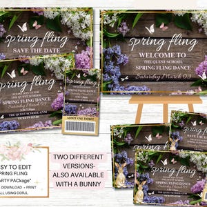 Spring Fling Party Paket, Frühlingstanz, Schultanz, Vater-Tochter, Ostern, Geburtstag, Schmetterlinge, Einladung, Ticket, Willkommensschild