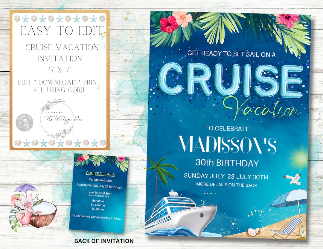 Cruise Vacation Invitation Birthday Party Wedding Family Reunion Cruise Vacation Invitation Birthday Party Wedding Family Reunion