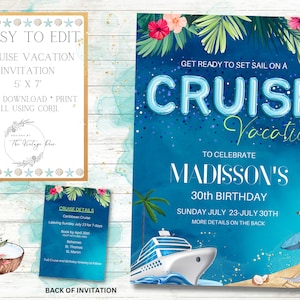 Cruise Vacation Invitation, Birthday Party, Wedding, Family Reunion Cruise, Editable in Corjl