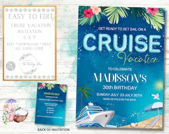 Cruise Vacation Invitation, Birthday Party, Wedding, Family Reunion Cruise, Editable in Corjl