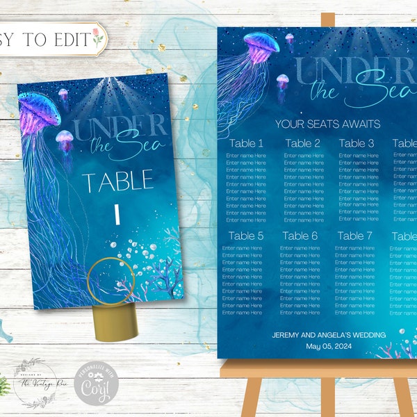 Under the Sea, Jellyfish Seating Chart and Table Number set, Wedding, Prom, Homecoming, School dance, Birthday Party, Quinceanera