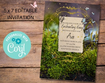 Faire-part de fée, modifiable, faire-part de fée enchanteur, fête de lutin, faire-part d'anniversaire. Anniversaire de fille, Fournitures d'anniversaire, Anniversaire d'enfants