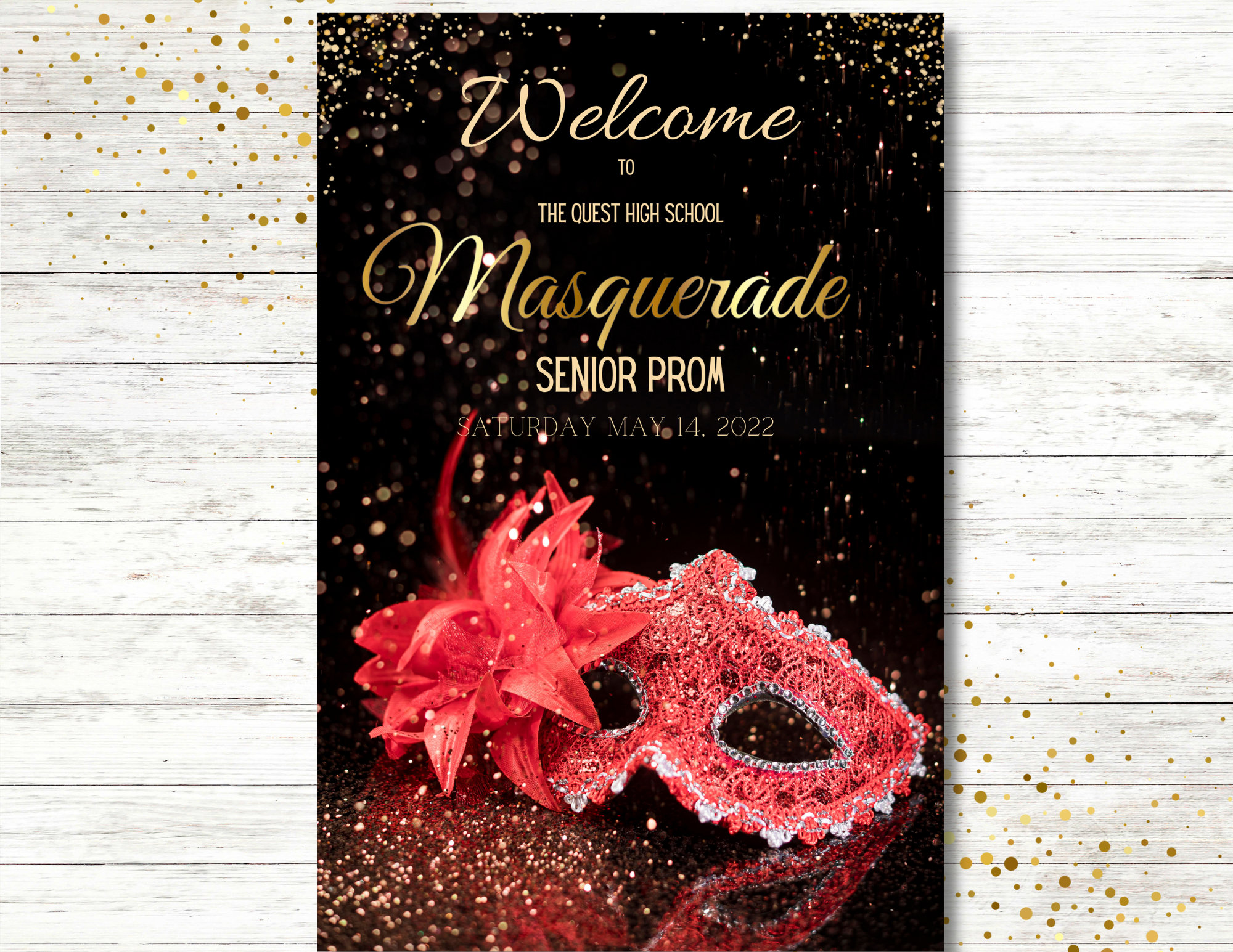 Red Masquerade Mask Welcome Sign, Editable, Masquerade Ball, Birthday ...