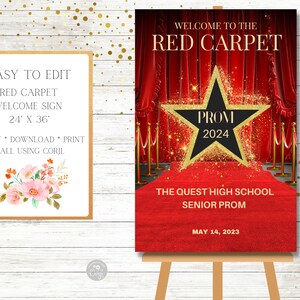 Red Carpet Welcome Sign, Poster, VIP Pass, Hollywood, Lights-Camera-Action, Prom School Dance, Ball