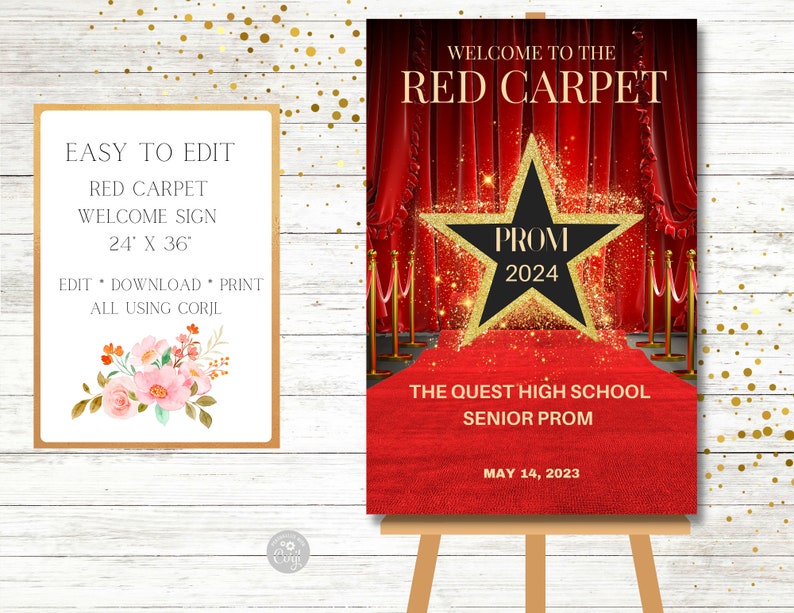 Red Carpet Welcome Sign, Poster, VIP Pass, Hollywood, Lights-camera ...
