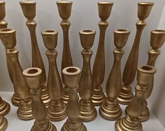 Bougeoirs vintage en bois peint couleur laiton doré 30 cm 25 cm 20 cm - Bougeoirs - Bougeoirs - Bougeoirs