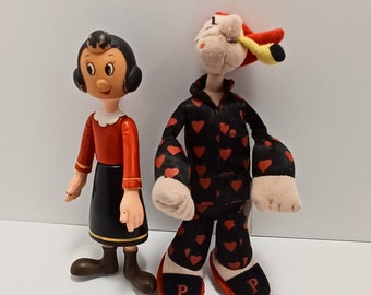 Figura rara de Olive Oyl Dakin y peluche de Popeye King Features 1976 - Popeye - Olive Oyl - Figuras vintage - Juguetes de Popeye - Popeye - Peluche