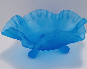 Vintage Westmoreland Paneled Blue Mist Crimped Footed Candy Dish - Vintage Glas - Westmoreland - Candy Dish - Glass - West More Land