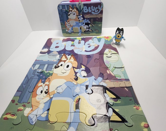 Bluey Lunchbox Tin With Puzzle and Toy Figure Bluey Bluey Toys Bluey
