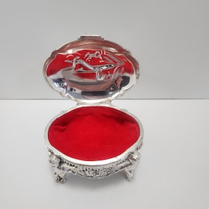 Ancienne boîte à bijoux bibelots en argent RARE tenue par des anges - boîte à bibelots - argent - antiquités - boîte à bijoux - anges - argent antique