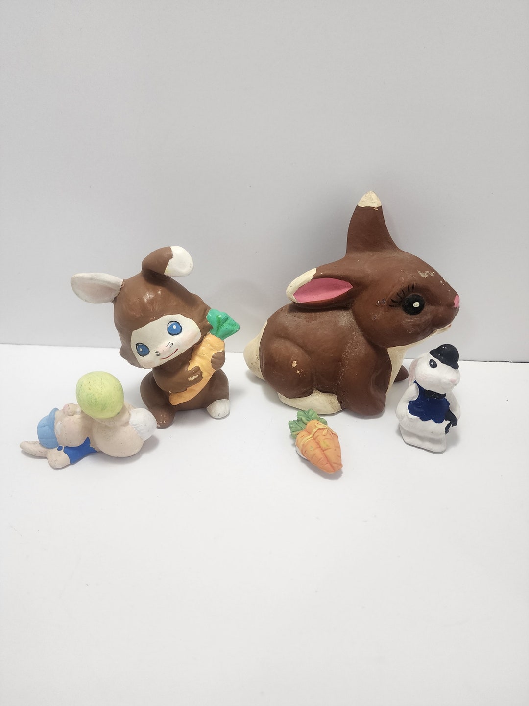 Rabbits Bunnies Handmade Handpainted Figurines Lot - Rabbits - Bunnies ...