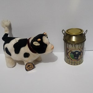 Vintage 1980s Iwaya Roly Poly Dairy Cow - Dairy Cows - Milk Glass - Milk Jar - Cows - Cow Plush - Cow - Cow Toys - Dairy Goodness - Tins
