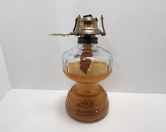 Oil Lamp 1970s Keresene Homestead Lamps Hurricane Amber Glass - Oil Lamps - Homestead - Amber Glass - Hurricane Glass