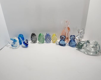 Animal Glass Sculptures - Cats - Birds - Eggs - Paperweights - Vintage Glass - Fenton Glass - Candleholders - Glass Figurines - Glass Art