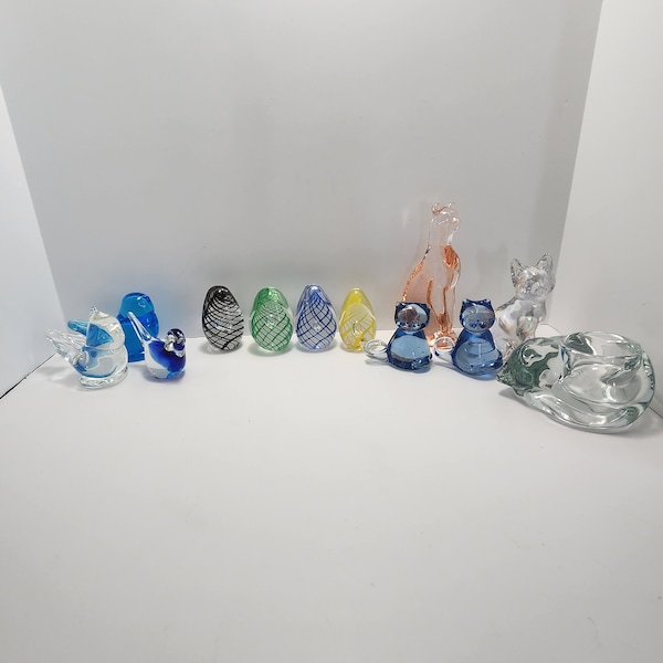 Animal Glass Sculptures - Cats - Birds - Eggs - Paperweights - Vintage Glass - Fenton Glass - Candleholders - Glass Figurines - Glass Art