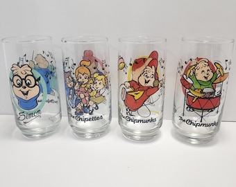 Vintage 1985 Alvin & The Chipmunks Glasses - Chippettes  - Vintage Glasses - Character Glasses - Chipmunks Glasses - Alvin and The Chipmunks