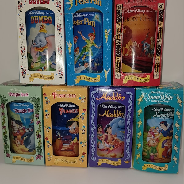 Walt Disney Glasses - Disney Collector Glasses - Burger King Classes - 1990s Disney - Jungle Book - Aladdin - Pinocchio - Snow White