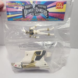 Figura de Mighty Morphin de los Power Rangers (1994), color blanco, con vehículo, sellada - Juguetes de la Cajita Feliz - Juguetes de comida rápida - Figuras de acción - Power Rangers