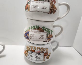 Tazones de sopa de cerámica vintage - Sopa Campbell's - Tazones para sopa - Recetas de sopa - Recetas - Sopa de cebolla - Sopa de pollo - Tazones de cerámica - Tazón retro