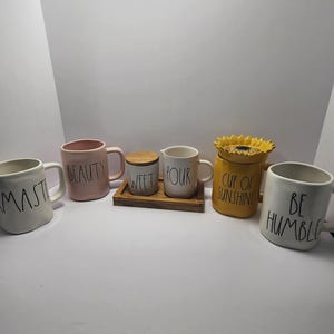 Tazas de cerámica Rae Dunn - Vibras positivas - Girasoles - Sol - Rae Dunn - Tazas - Tazas de café - Namaste - Yoga - Tazas de regalo