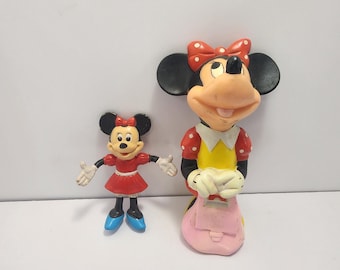 Figuras vintage de Minnie Mouse de Walt Disney, años 80, lote de 2 - Minnie Mouse - Walt Disney - Juguetes Disney - Juguetes de Minnie Mouse - Juguetes chirriantes