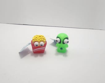 French Fries & Alien Little Eye Popping Toy Figures LOT of 2 - Aliens - Alien Toys - Toy Alien - French Fries - Toy Food - Squishy