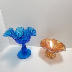 Vintage Fenton Thumprint Glass and Imperial Marigold Glass - Candy Dish - Fenton - Fenton Glass - Marigold - Carnival Glass - Pedestal Glass