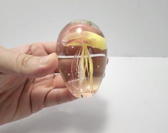 Jellyfish 1990s Blown Glass Paperweight - Paperweight - Paper Weights - Glass - Glass Figures - Jellyfish - Jellyfish Decor - Ocean - Life